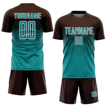 Laden Sie das Bild in den Galerie-Viewer, Uksn Individuelles Braun Petrol-Weiß Sublimations-Fußballtrikot