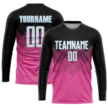 Laden Sie das Bild in den Galerie-Viewer, Uksn Individuelles Pink Schwarz-Hellblau Farbverlauf Quadrat Form Sublimations-Fußballtrikot