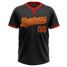 Laden Sie das Bild in den Galerie-Viewer, Uksn Individuelles Schwarz Rot-Gold Zweiknopf Unisex Softball-Trikot