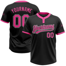 Laden Sie das Bild in den Galerie-Viewer, Uksn Individuelles Schwarz Pink-Weiß Zweiknopf Unisex Softball-Trikot