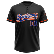 Laden Sie das Bild in den Galerie-Viewer, Uksn Individuelles Schwarz Royalblau-Orange Zweiknopf Unisex Softball-Trikot