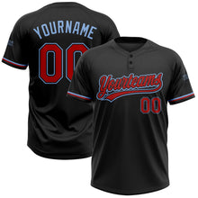 Laden Sie das Bild in den Galerie-Viewer, Uksn Individuelles Schwarz Rot-Hellblau Zweiknopf Unisex Softball-Trikot