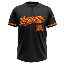 Laden Sie das Bild in den Galerie-Viewer, Uksn Individuelles Schwarz Rot-Gold Zweiknopf Unisex Softball-Trikot