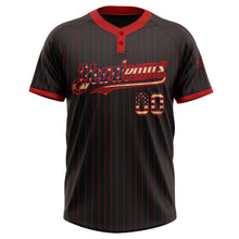 Laden Sie das Bild in den Galerie-Viewer, Uksn Individuelles Schwarz Rot mit Nadelstreifen Vintage USA-Flagge Zweiknopf Unisex Softball-Trikot