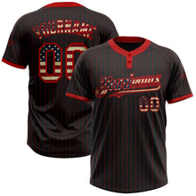 Laden Sie das Bild in den Galerie-Viewer, Uksn Individuelles Schwarz Rot mit Nadelstreifen Vintage USA-Flagge Zweiknopf Unisex Softball-Trikot