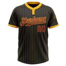 Laden Sie das Bild in den Galerie-Viewer, Uksn Individuelles Schwarz Gold Nadelstreifen Karmesinrot Zweiknopf Unisex Softball-Trikot