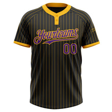 Laden Sie das Bild in den Galerie-Viewer, Uksn Individuelles Schwarz Gold Nadelstreifen Violett Zweiknopf Unisex Softball-Trikot