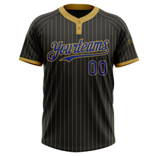 Laden Sie das Bild in den Galerie-Viewer, Uksn Individuelles Schwarz Altgold Nadelstreifen Royalblau Zweiknopf Unisex Softball-Trikot