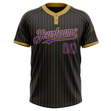 Laden Sie das Bild in den Galerie-Viewer, Uksn Individuelles Schwarz Altgold Nadelstreifen Violett Zweiknopf Unisex Softball-Trikot