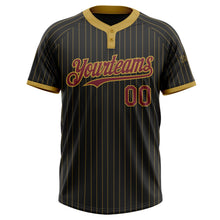 Laden Sie das Bild in den Galerie-Viewer, Uksn Individuelles Schwarz Altgold Nadelstreifen Burgundrot Zweiknopf Unisex Softball-Trikot