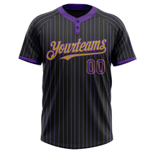 Laden Sie das Bild in den Galerie-Viewer, Uksn Individuelles Schwarz Violett Nadelstreifen Altgold Zweiknopf Unisex Softball-Trikot