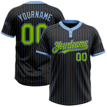 Laden Sie das Bild in den Galerie-Viewer, Uksn Individuelles Schwarz Hellblau Nadelstreifen Neongrün Zweiknopf Unisex Softball-Trikot