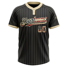 Laden Sie das Bild in den Galerie-Viewer, Uksn Individuelles Schwarz Creme mit Nadelstreifen Vintage USA-Flagge Zweiknopf Unisex Softball-Trikot