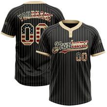 Laden Sie das Bild in den Galerie-Viewer, Uksn Individuelles Schwarz Creme mit Nadelstreifen Vintage USA-Flagge Zweiknopf Unisex Softball-Trikot
