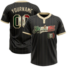 Laden Sie das Bild in den Galerie-Viewer, Uksn Individuelles Schwarz Creme mit Nadelstreifen Vintage mexikanische Flagge Zweiknopf Unisex Softball-Trikot