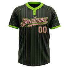 Laden Sie das Bild in den Galerie-Viewer, Uksn Individuelles Schwarz Neongrün Nadelstreifen Mittelrosa Zweiknopf Unisex Softball-Trikot