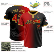 Laden Sie das Bild in den Galerie-Viewer, Uksn Individuelles Schwarz Rot-Altgold Farbverlauf-Mode Zweiknopf Unisex Softball-Trikot