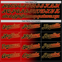 Laden Sie das Bild in den Galerie-Viewer, Uksn Individuelles Schwarz Rot-Altgold Farbverlauf-Mode Zweiknopf Unisex Softball-Trikot
