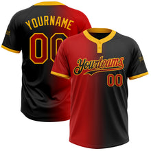 Laden Sie das Bild in den Galerie-Viewer, Uksn Individuelles Schwarz Rot-Gold Farbverlauf-Mode Zweiknopf Unisex Softball-Trikot