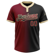 Laden Sie das Bild in den Galerie-Viewer, Uksn Individuelles Schwarz Karmesinrot-City-Creme Farbverlauf-Mode Zweiknopf Unisex Softball-Trikot