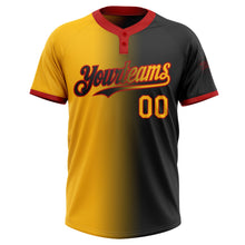 Laden Sie das Bild in den Galerie-Viewer, Uksn Individuelles Schwarz Gold-Rot Farbverlauf-Mode Zweiknopf Unisex Softball-Trikot