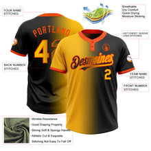 Laden Sie das Bild in den Galerie-Viewer, Uksn Individuelles Schwarz Gold-Orange Farbverlauf-Mode Zweiknopf Unisex Softball-Trikot
