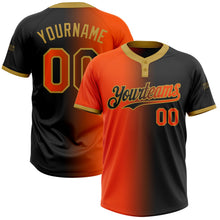 Laden Sie das Bild in den Galerie-Viewer, Uksn Individuelles Schwarz Orange-Altgold Farbverlauf-Mode Zweiknopf Unisex Softball-Trikot