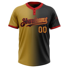 Laden Sie das Bild in den Galerie-Viewer, Uksn Individuelles Schwarz Altgold-Rot Farbverlauf-Mode Zweiknopf Unisex Softball-Trikot