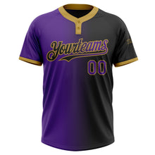Laden Sie das Bild in den Galerie-Viewer, Uksn Individuelles Schwarz Violett-Altgold Farbverlauf-Mode Zweiknopf Unisex Softball-Trikot