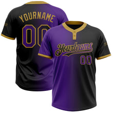 Laden Sie das Bild in den Galerie-Viewer, Uksn Individuelles Schwarz Violett-Altgold Farbverlauf-Mode Zweiknopf Unisex Softball-Trikot