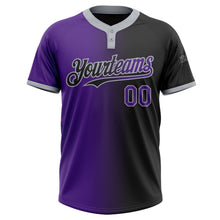 Laden Sie das Bild in den Galerie-Viewer, Uksn Individuelles Schwarz Violett-Grau Farbverlauf-Mode Zweiknopf Unisex Softball-Trikot