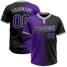 Laden Sie das Bild in den Galerie-Viewer, Uksn Individuelles Schwarz Violett-Grau Farbverlauf-Mode Zweiknopf Unisex Softball-Trikot