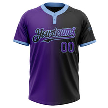 Laden Sie das Bild in den Galerie-Viewer, Uksn Individuelles Schwarz Violett-Hellblau Farbverlauf-Mode Zweiknopf Unisex Softball-Trikot