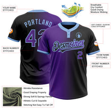 Laden Sie das Bild in den Galerie-Viewer, Uksn Individuelles Schwarz Violett-Hellblau Farbverlauf-Mode Zweiknopf Unisex Softball-Trikot