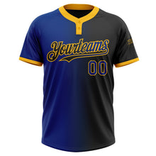 Laden Sie das Bild in den Galerie-Viewer, Uksn Individuelles Schwarz Royalblau-Gold Farbverlauf-Mode Zweiknopf Unisex Softball-Trikot