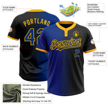 Laden Sie das Bild in den Galerie-Viewer, Uksn Individuelles Schwarz Royalblau-Gold Farbverlauf-Mode Zweiknopf Unisex Softball-Trikot
