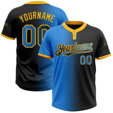 Laden Sie das Bild in den Galerie-Viewer, Uksn Individuelles Schwarz Elektrisch Blau-Gold Farbverlauf-Mode Zweiknopf Unisex Softball-Trikot