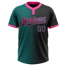 Laden Sie das Bild in den Galerie-Viewer, Uksn Individuelles Schwarz Petrol-Pink Farbverlauf-Mode Zweiknopf Unisex Softball-Trikot