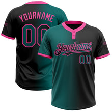 Laden Sie das Bild in den Galerie-Viewer, Uksn Individuelles Schwarz Petrol-Pink Farbverlauf-Mode Zweiknopf Unisex Softball-Trikot