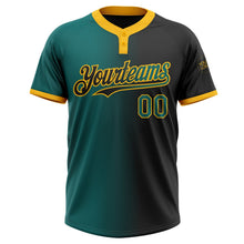 Laden Sie das Bild in den Galerie-Viewer, Uksn Individuelles Schwarz Petrol-Gold Farbverlauf-Mode Zweiknopf Unisex Softball-Trikot
