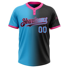 Laden Sie das Bild in den Galerie-Viewer, Uksn Individuelles Schwarz Himmelblau-Pink Farbverlauf-Mode Zweiknopf Unisex Softball-Trikot