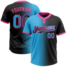 Laden Sie das Bild in den Galerie-Viewer, Uksn Individuelles Schwarz Himmelblau-Pink Farbverlauf-Mode Zweiknopf Unisex Softball-Trikot