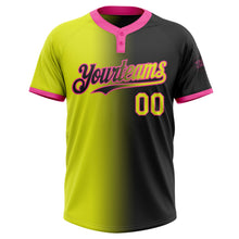 Laden Sie das Bild in den Galerie-Viewer, Uksn Individuelles Schwarz Neongelb-Pink Farbverlauf-Mode Zweiknopf Unisex Softball-Trikot
