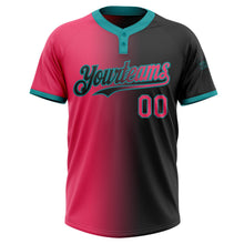 Laden Sie das Bild in den Galerie-Viewer, Uksn Individuelles Schwarz Neonpink-Petrol Farbverlauf-Mode Zweiknopf Unisex Softball-Trikot