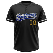 Laden Sie das Bild in den Galerie-Viewer, Uksn Individuelles Schwarz Royalblau-Altgold Zweiknopf Unisex Softball-Trikot