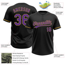 Laden Sie das Bild in den Galerie-Viewer, Uksn Individuelles Schwarz Violett-Altgold Zweiknopf Unisex Softball-Trikot