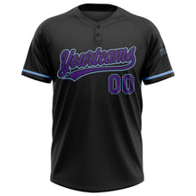Laden Sie das Bild in den Galerie-Viewer, Uksn Individuelles Schwarz Violett-Hellblau Zweiknopf Unisex Softball-Trikot