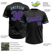 Laden Sie das Bild in den Galerie-Viewer, Uksn Individuelles Schwarz Violett-Hellblau Zweiknopf Unisex Softball-Trikot