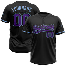 Laden Sie das Bild in den Galerie-Viewer, Uksn Individuelles Schwarz Violett-Hellblau Zweiknopf Unisex Softball-Trikot
