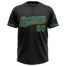 Laden Sie das Bild in den Galerie-Viewer, Uksn Individuelles Schwarz Petrol-Gelb Zweiknopf Unisex Softball-Trikot